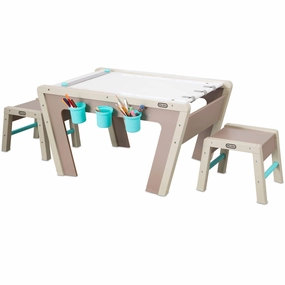2-in-1 Easel and Art Table with Stools, Storage, and Paper Roll Clamp