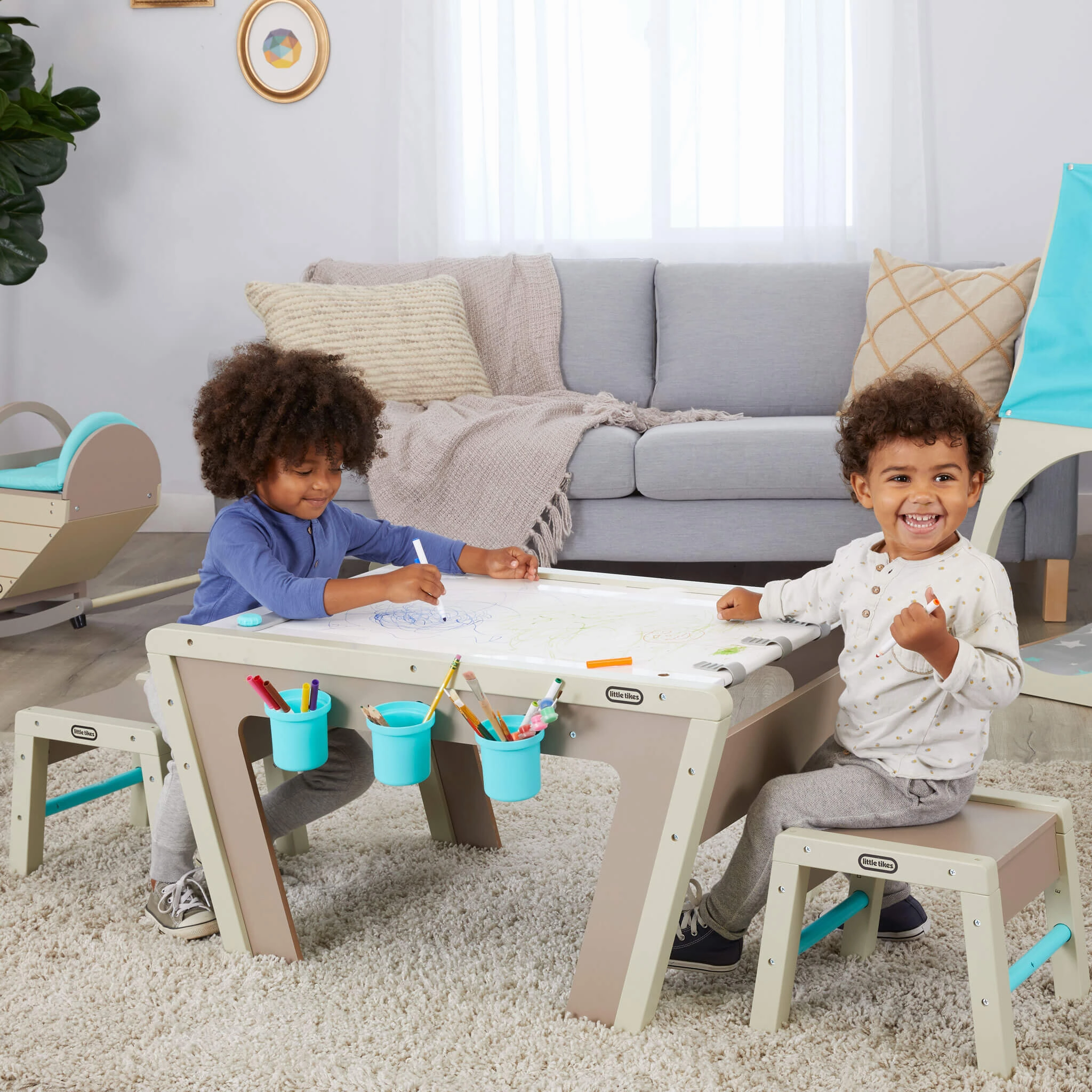 2-in-1 Easel and Art Table with Stools, Storage, and Paper Roll Clamp