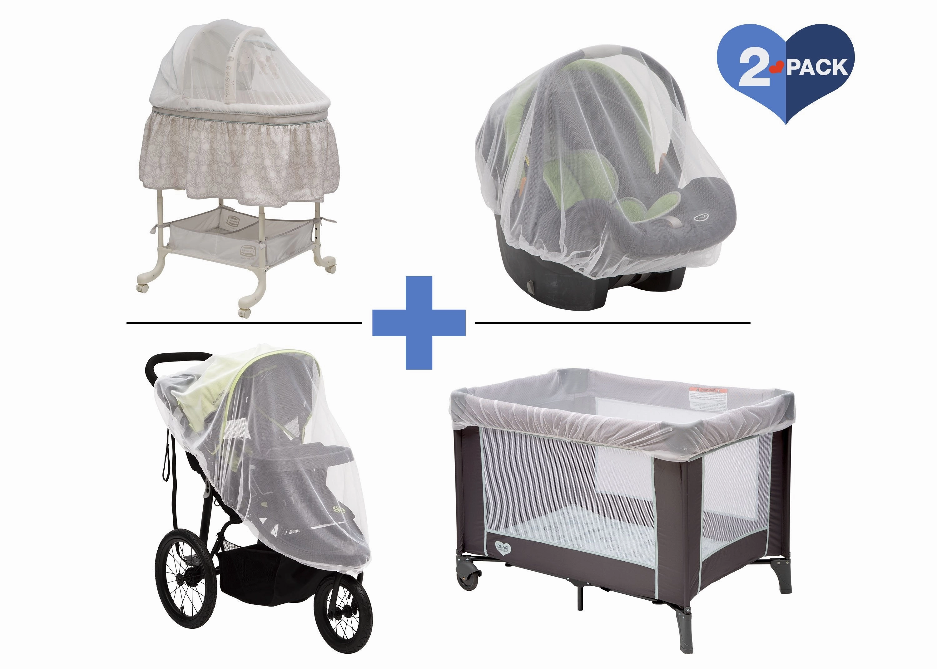 2-Pack of Universal Mosquito Nets for Strollers, Joggers, Play Yards, Pack n Plays, Infant Cars Seats, Infant Strollers & Bassinets
