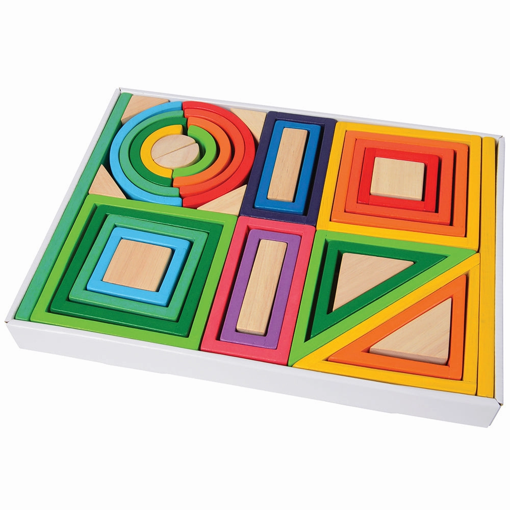 38-Piece Colorful Designer Blocks | Durable Hardwood Shapes for Creative Building