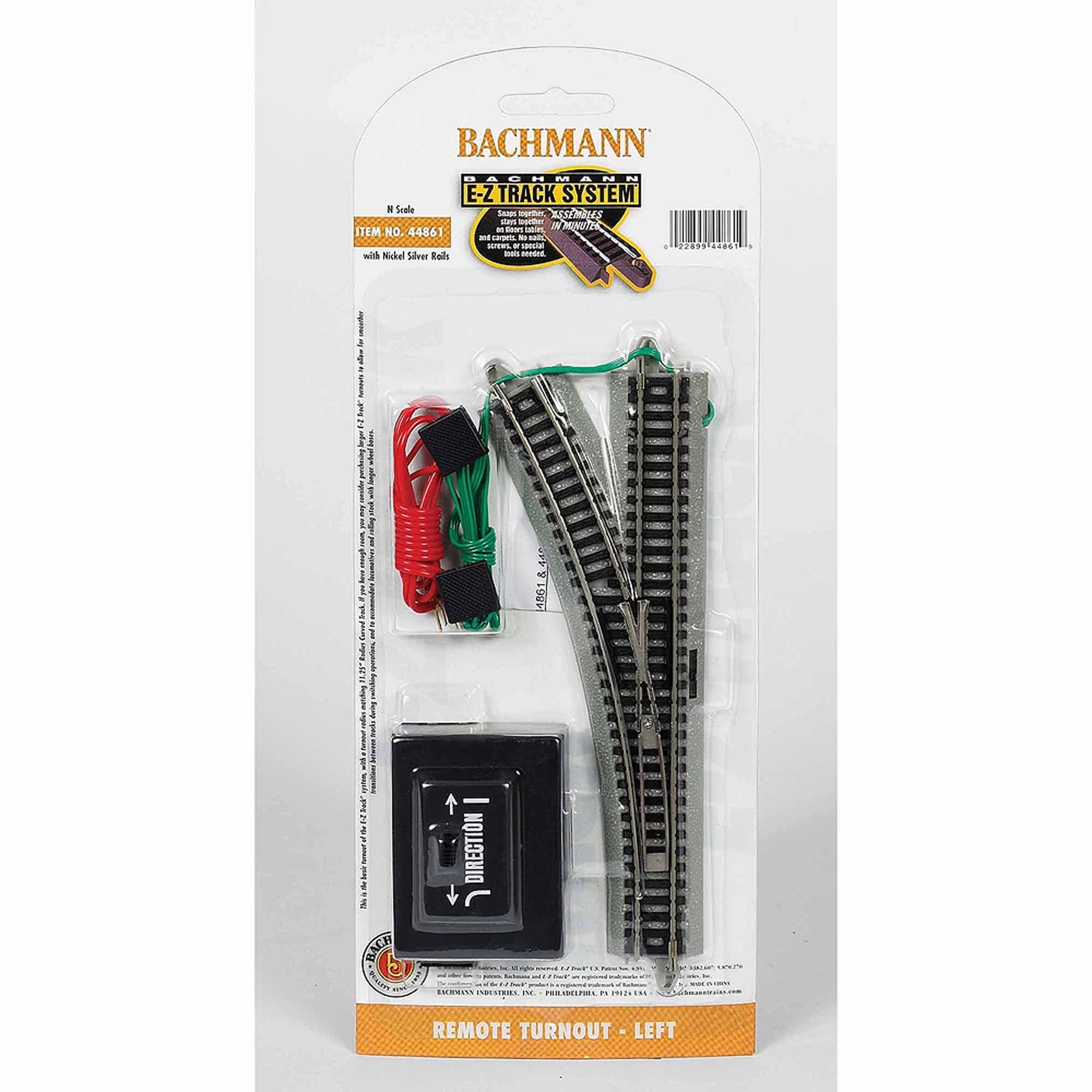 Bachmann Trains N Scale Snap-Fit E-Z TRACK Remote Turnout - Left - Nickel Silver Rail with Grey Roadbed
