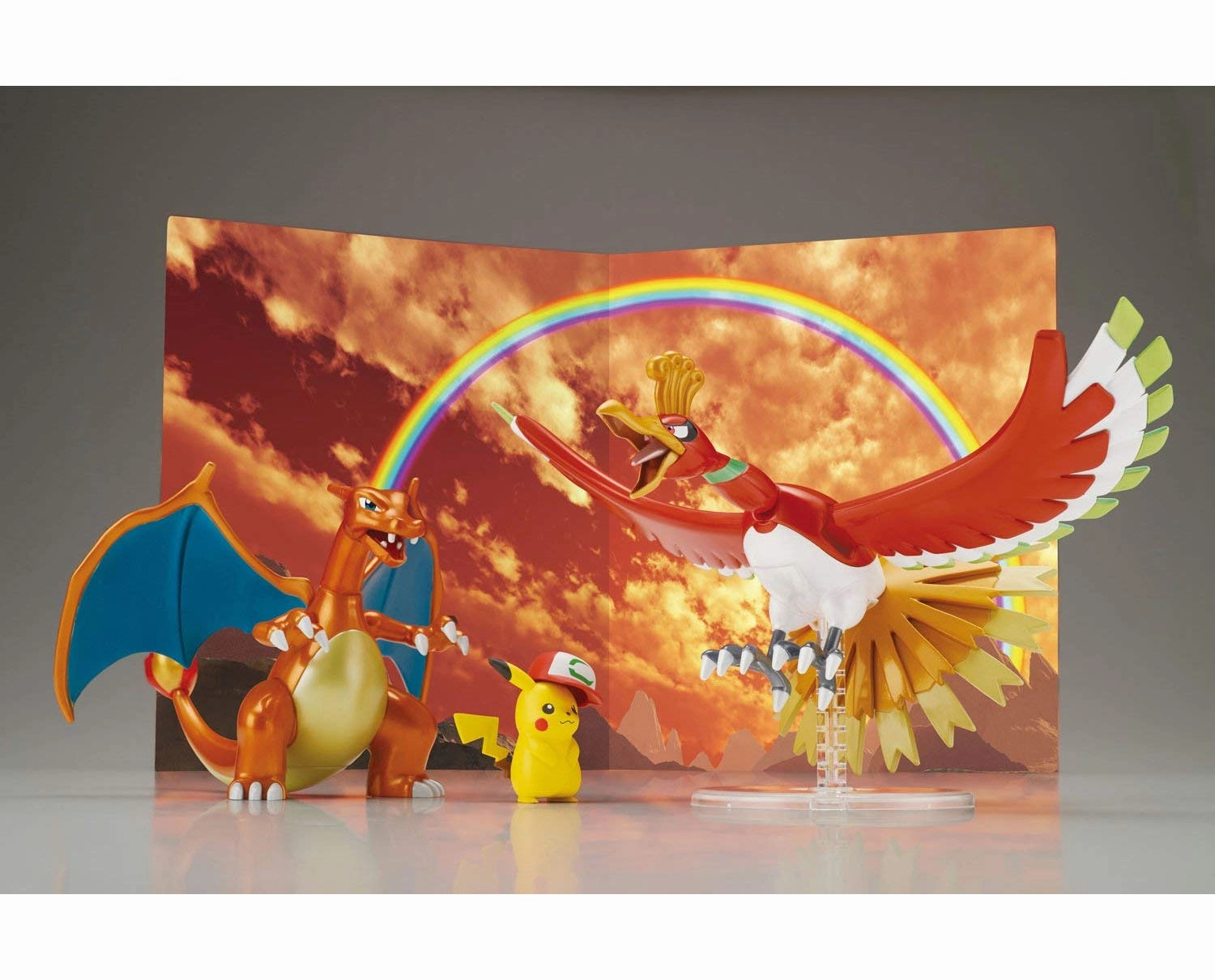 Bandai Pokemon Ho-Oh, Charizard & Ash Ketchum`s Pikachu Model Kit Set