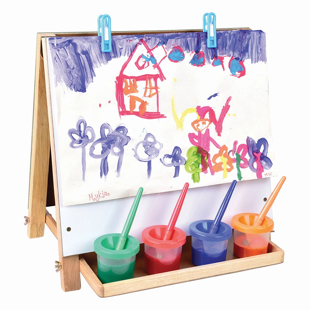 Compact Tabletop 3-in-1 Hardwood Art Easel | Chalkboard, Whiteboard & Painting Surface