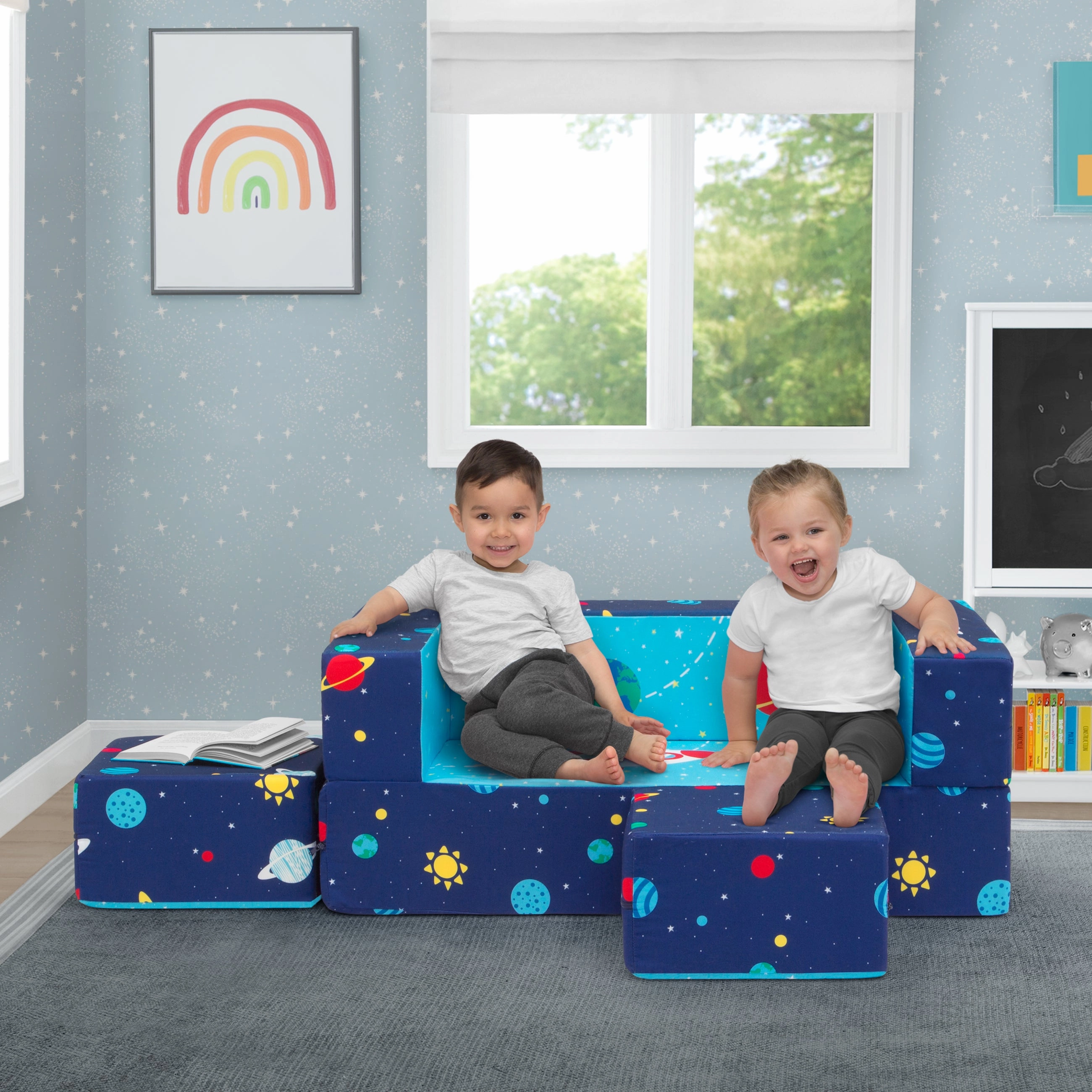 Convertible Sofa and Play Set for Kids and Toddlers  Modular Foam Couch and Flip Out Lounger with 2 Ottomans