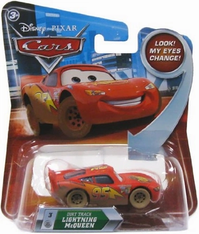 Disney / Pixar CARS Movie 1:55 Die Cast Dirt Track Lightning McQueen #3 w/ Lenticular Eyes!