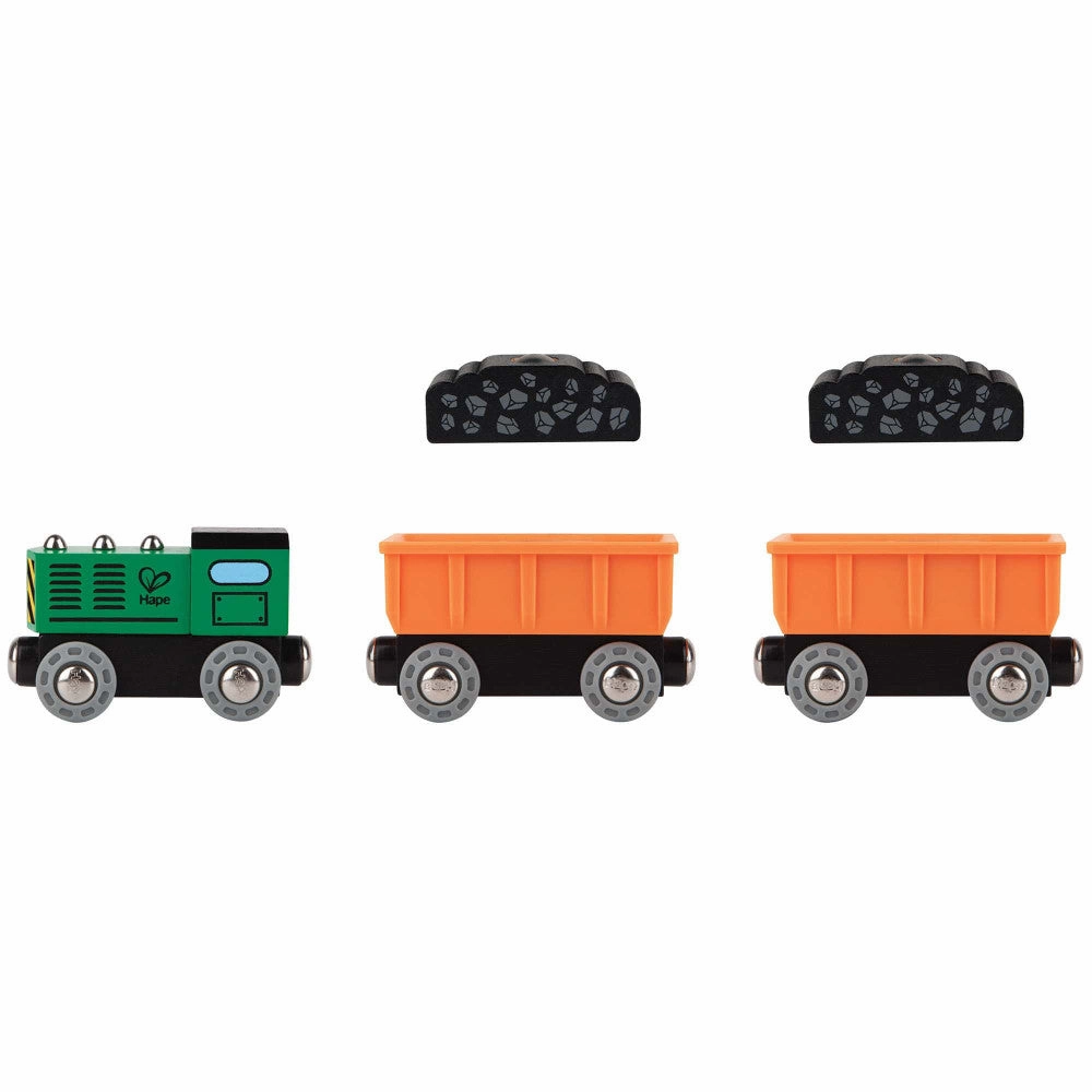 Hape Diesel Freight Train Set - Green & Orange 3pc Wooden Locomotive