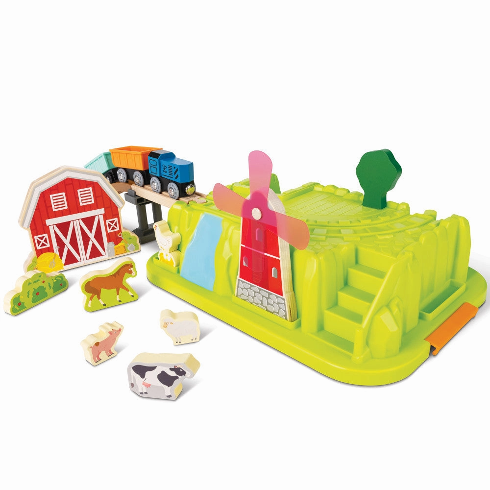 Hape Farmyard Train Bucket Set - Wooden Train and Animal Adventure Playset