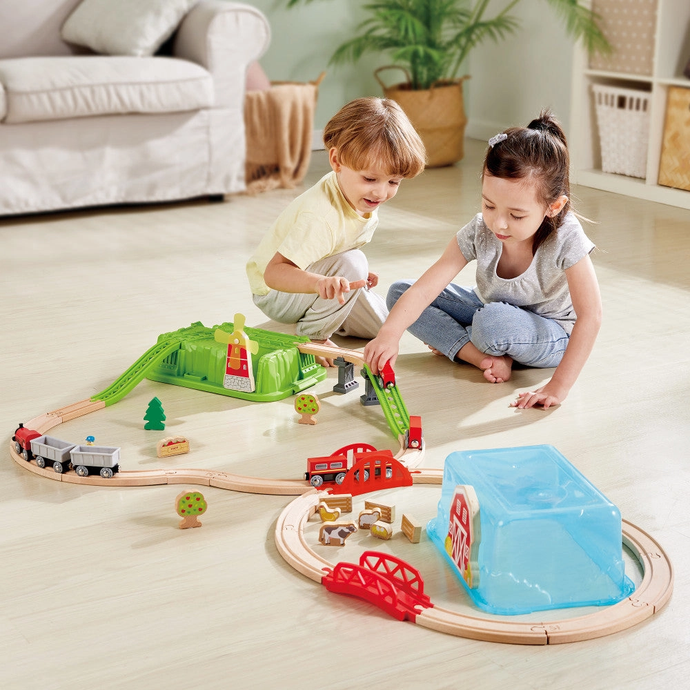 Hape Farmyard Train Bucket Set - Wooden Train and Animal Adventure Playset