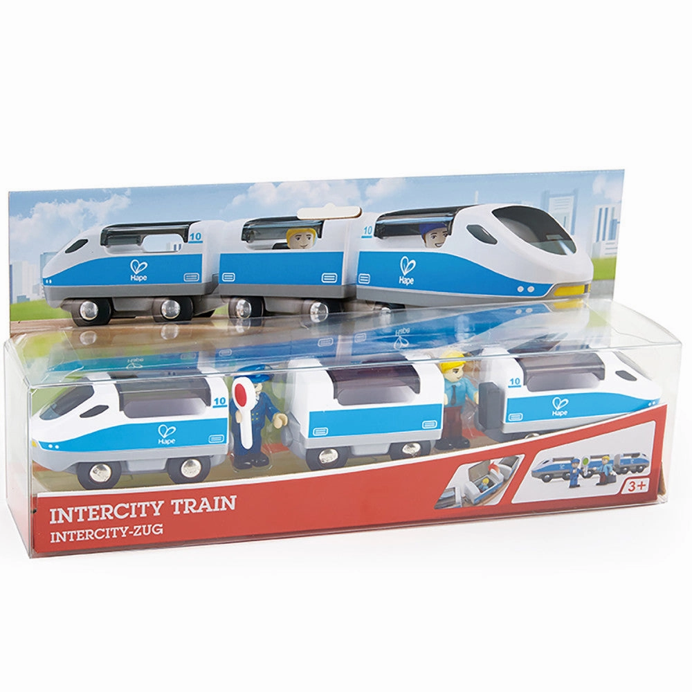 Hape Intercity Train - Blue & White - Wooden Train Set Adventure