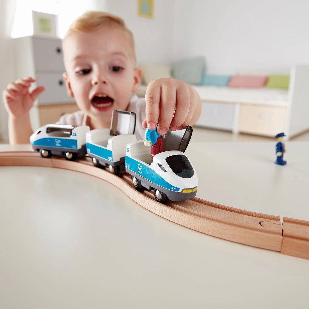 Hape Intercity Train - Blue & White - Wooden Train Set Adventure