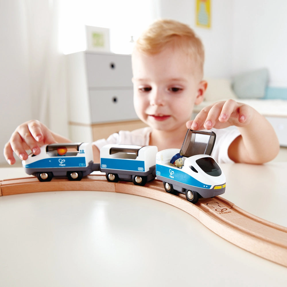 Hape Intercity Train - Blue & White - Wooden Train Set Adventure