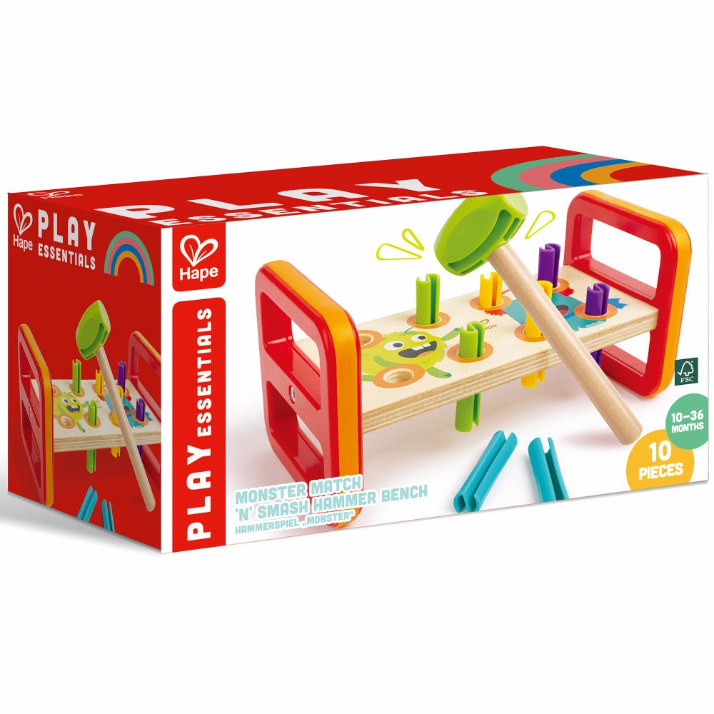 Hape Monster Match 'n' Smash Hammer Bench - Colorful Wooden Toy