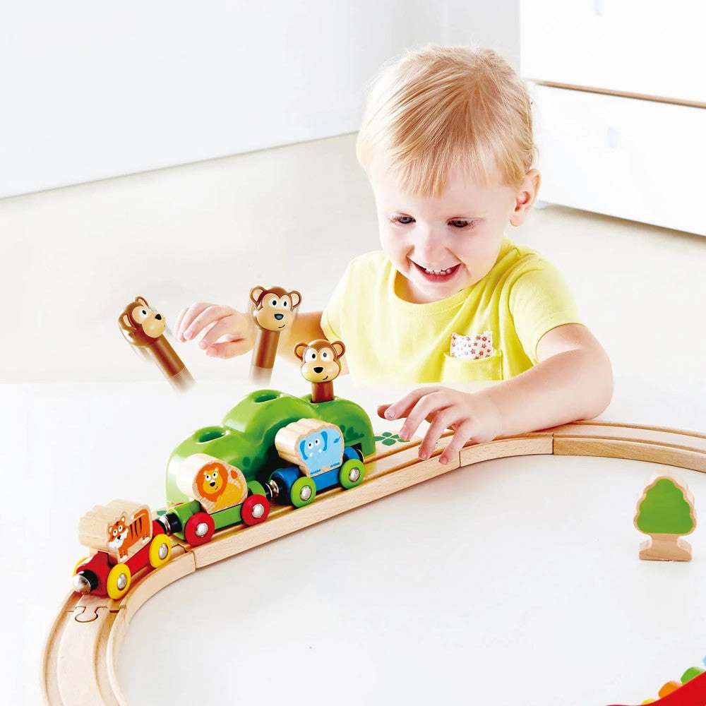 Hape Music & Monkeys Railway 19-Piece Wooden Train Set