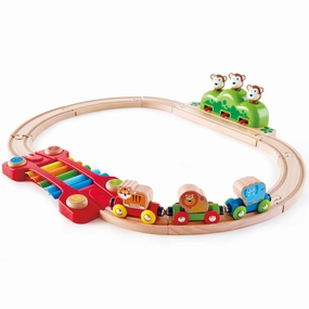 Hape Music & Monkeys Railway 19-Piece Wooden Train Set