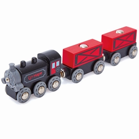 Hape Steam-Era Red & Black 3pc Wooden Freight Train Set