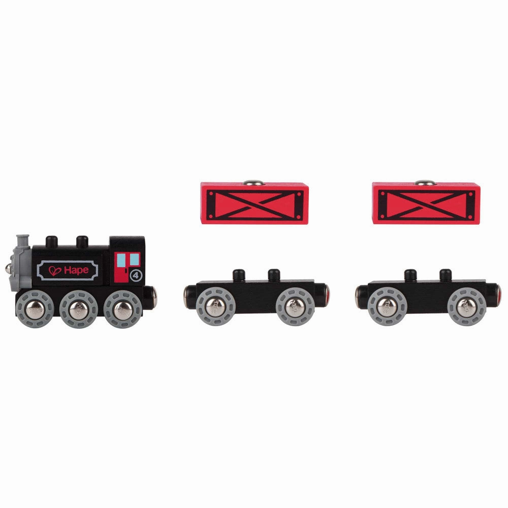 Hape Steam-Era Red & Black 3pc Wooden Freight Train Set