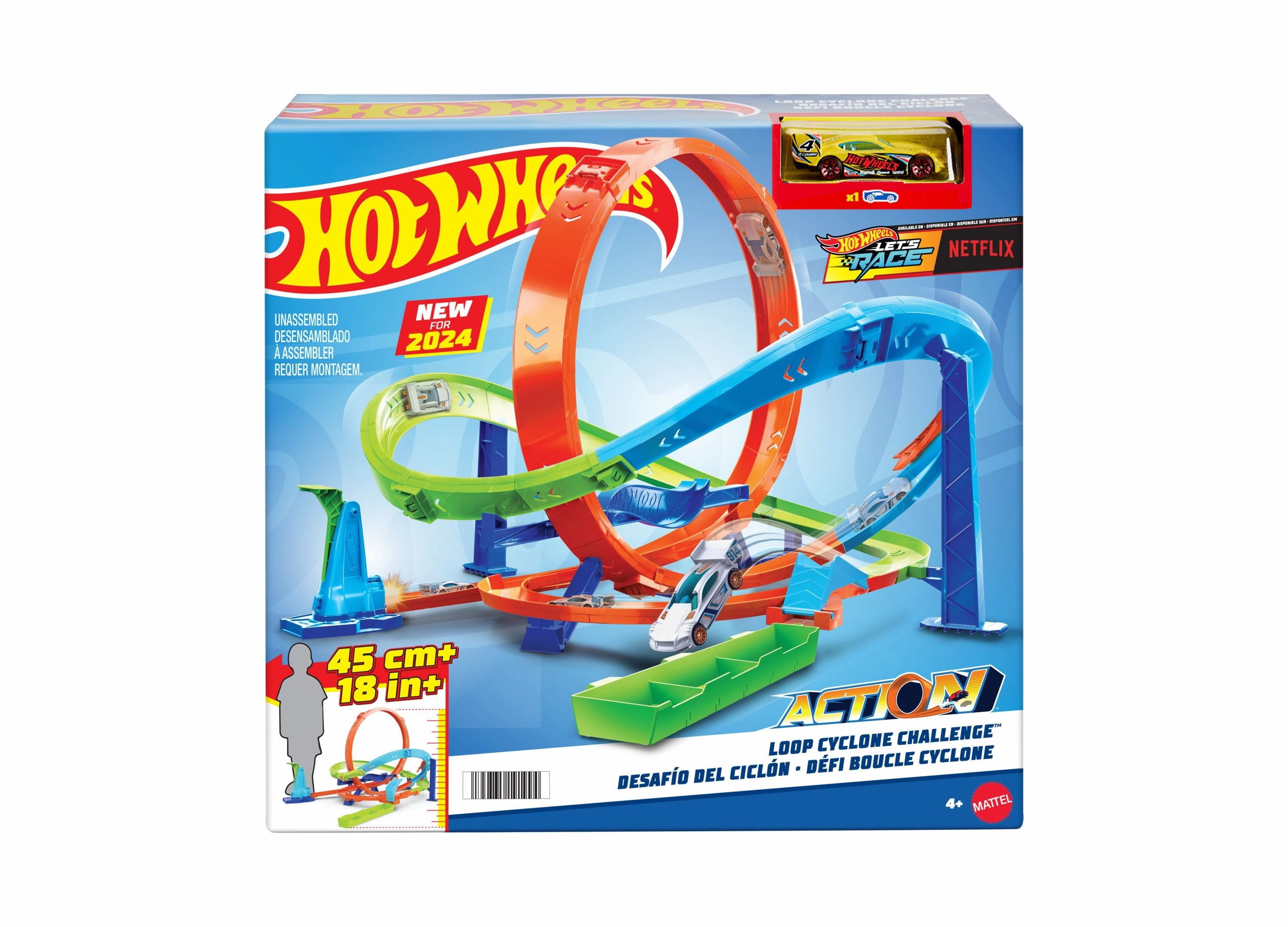 Hot Wheels Action Loop Cyclone Challenge Track Set with 1:64 Scale Toy Car