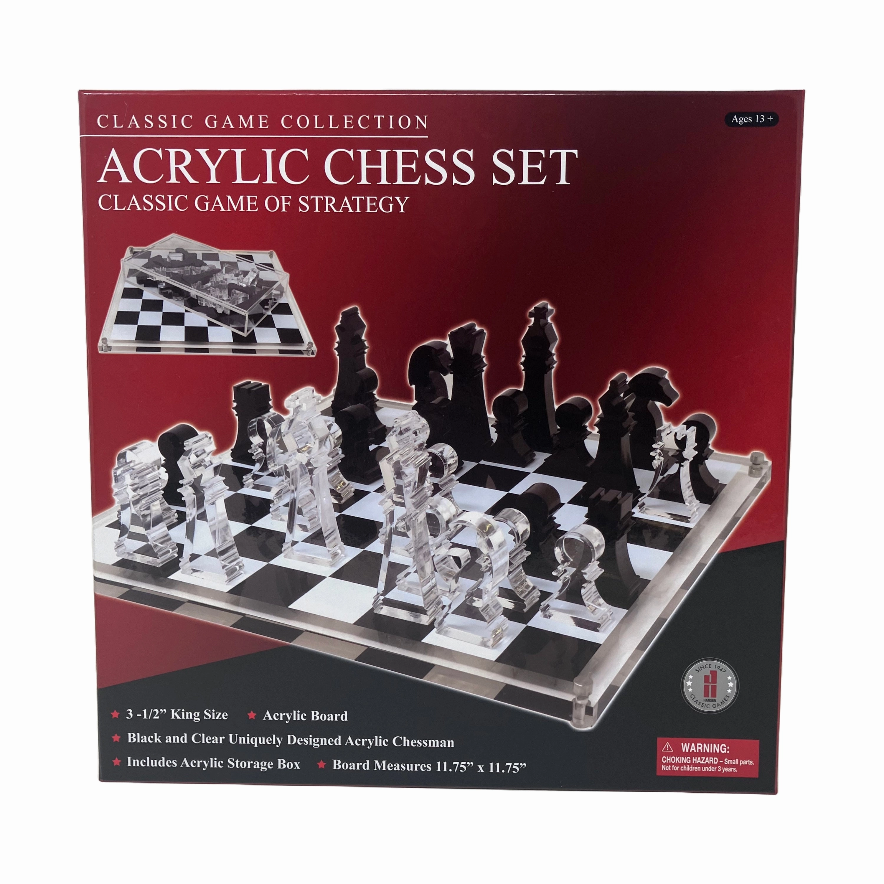 John N. Hansen Co. Classic Acrylic Chess Set - 11.75x11.75 inch Board