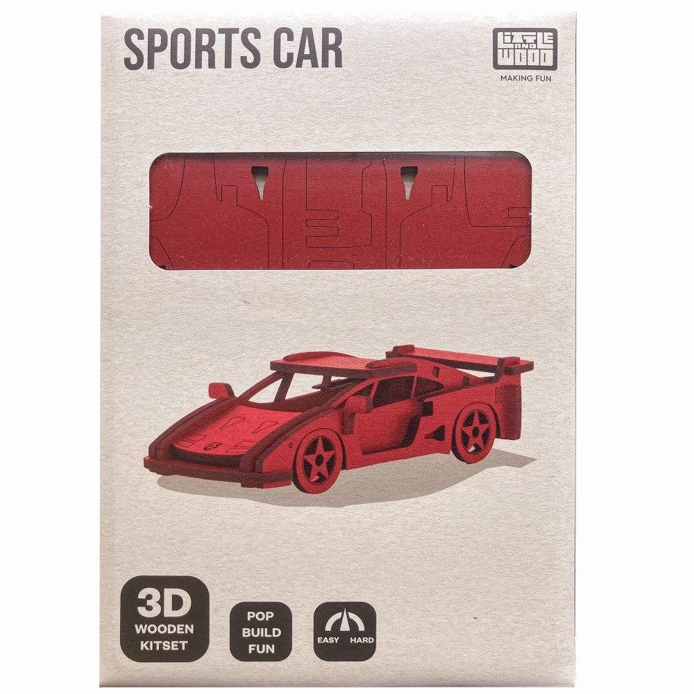 Little & Wood: Medium Red Sports Car 3D Wooden Puzzle Kit