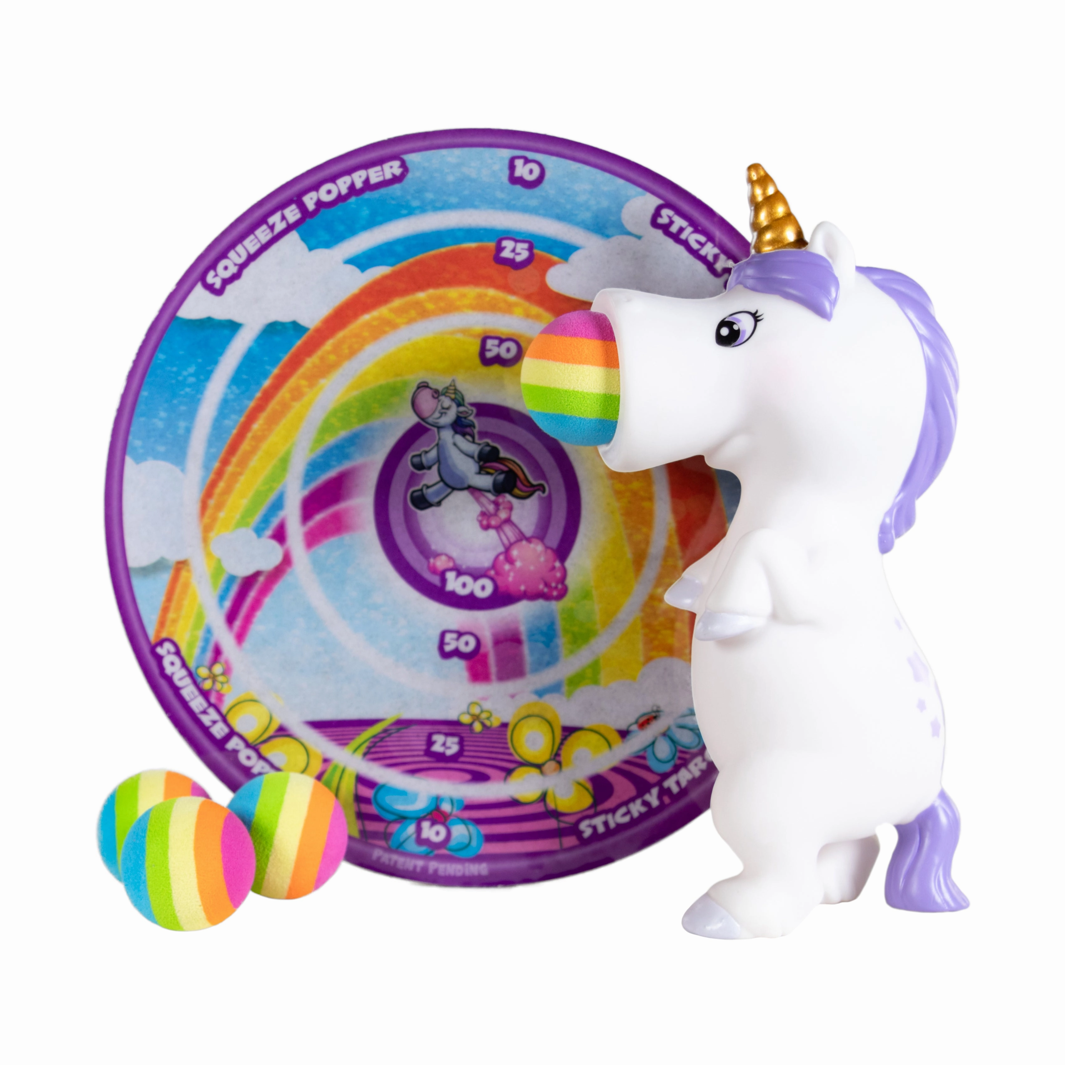 Magical White Unicorn Squeeze Popper with Sticky Target