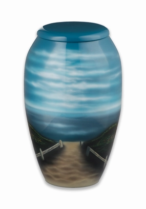 Metal Urn with a Path to the Beach Scene