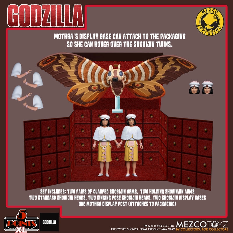 Mezco Toyz Mothra Vs. Godzilla (1964) 5 Points XL Mothra and Shobijin Twins Boxed Set Action Figure
