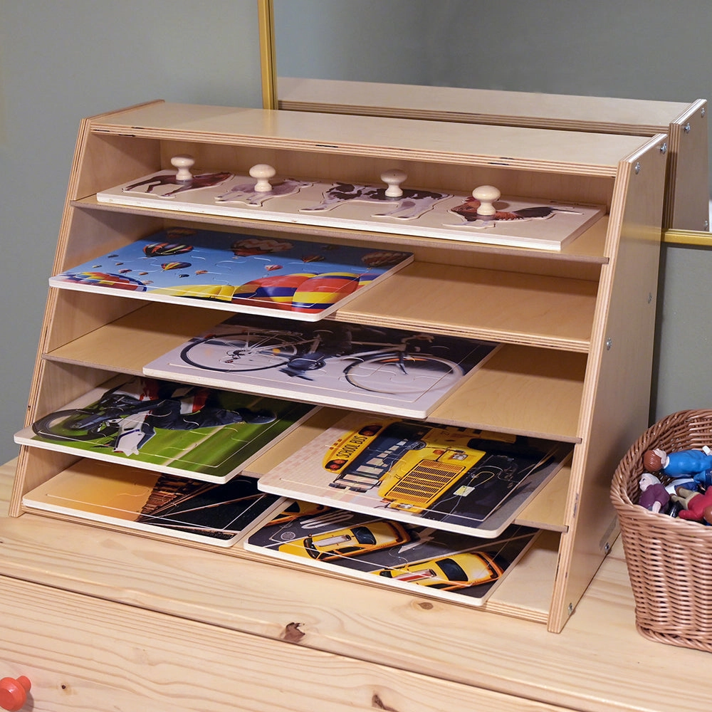 Multi-Level Puzzle Storage Station | Extra Wide Wooden Organizer for Puzzles