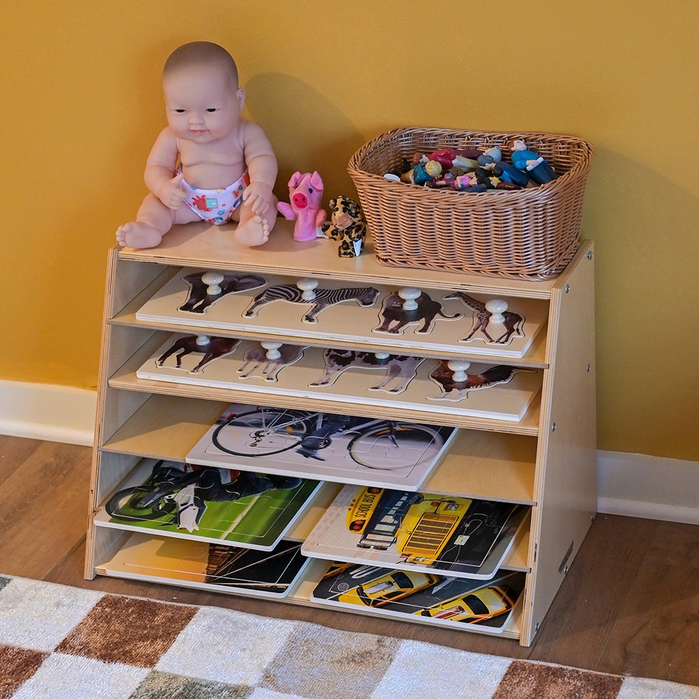 Multi-Level Puzzle Storage Station | Extra Wide Wooden Organizer for Puzzles