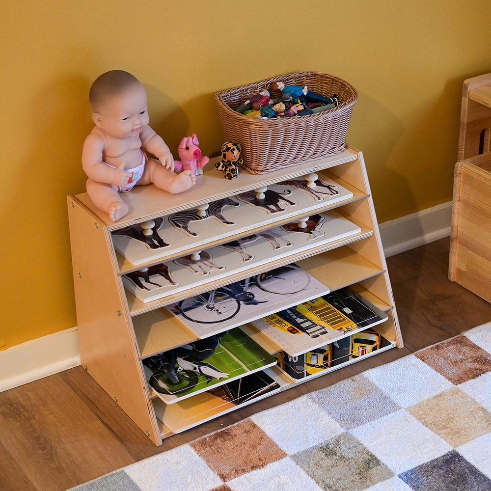 Multi-Level Puzzle Storage Station | Extra Wide Wooden Organizer for Puzzles