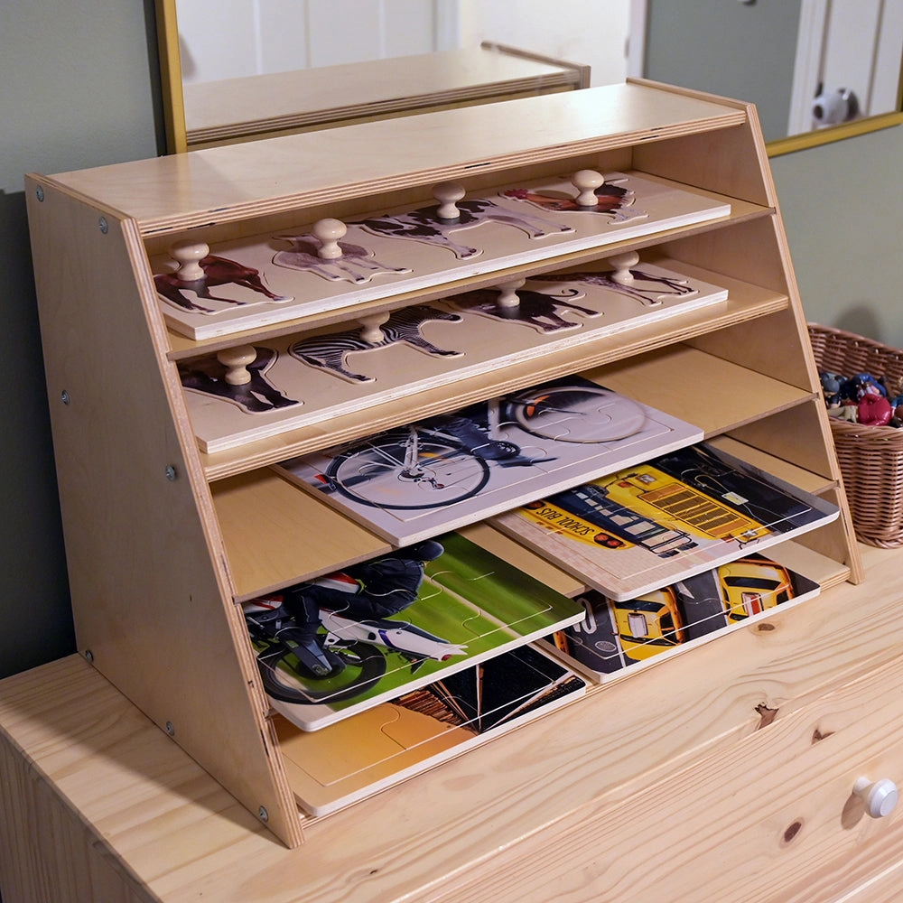 Multi-Level Puzzle Storage Station | Extra Wide Wooden Organizer for Puzzles