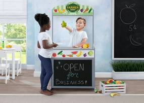 Reversible 4-in-1 Pretend Play Center with Chalkboard & Storage