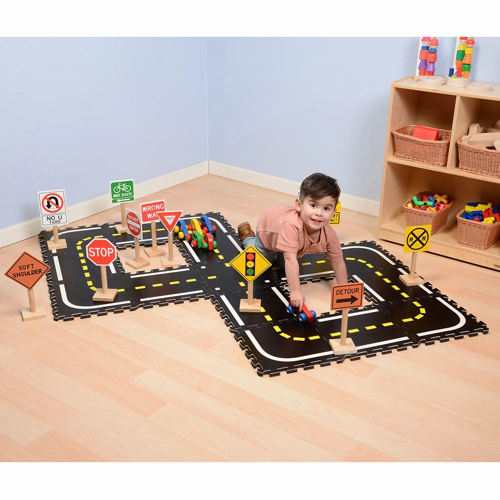 Road Builders Combo Set | 33-Piece Foam Roadway & Wooden Vehicle Playset