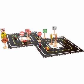 Road Builders Combo Set | 33-Piece Foam Roadway & Wooden Vehicle Playset