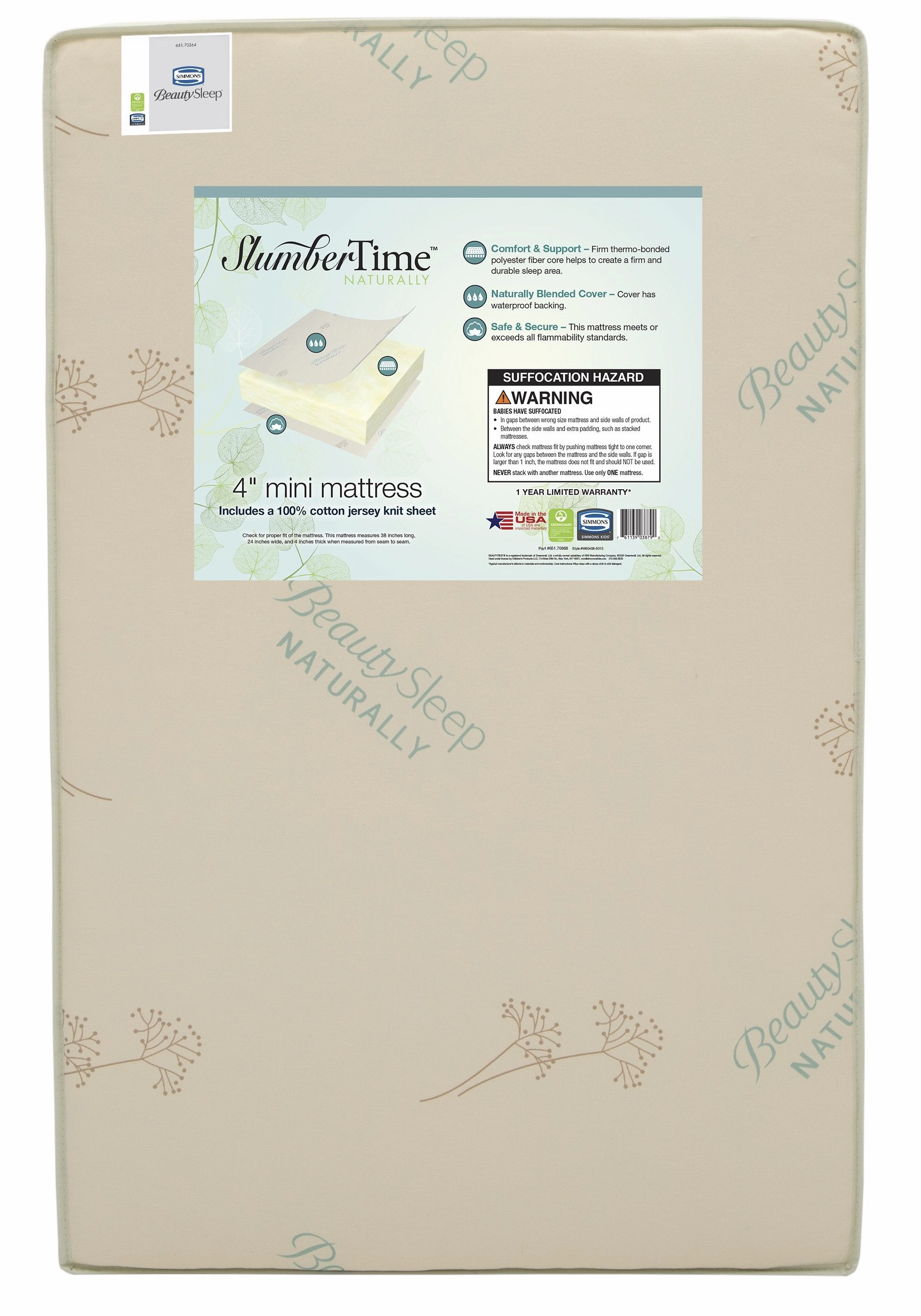 SlumberTime Naturally 4-Inch Mini Crib Mattress with 100% Cotton Fitted Crib Sheet