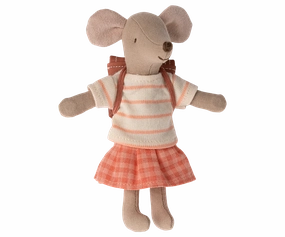 Tricycle Mouse, Big Sister with bag - Coral