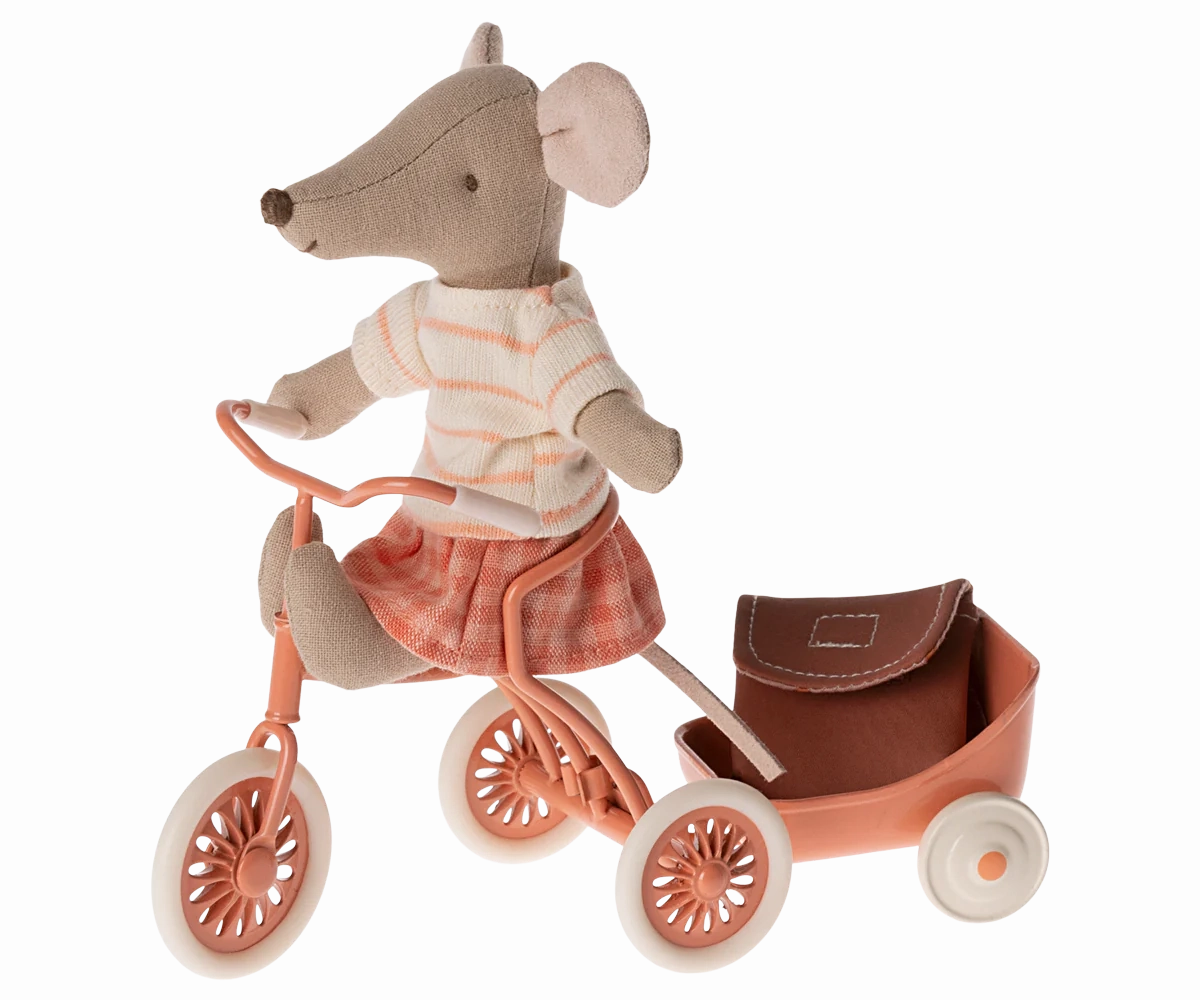Tricycle Mouse, Big Sister with bag - Coral