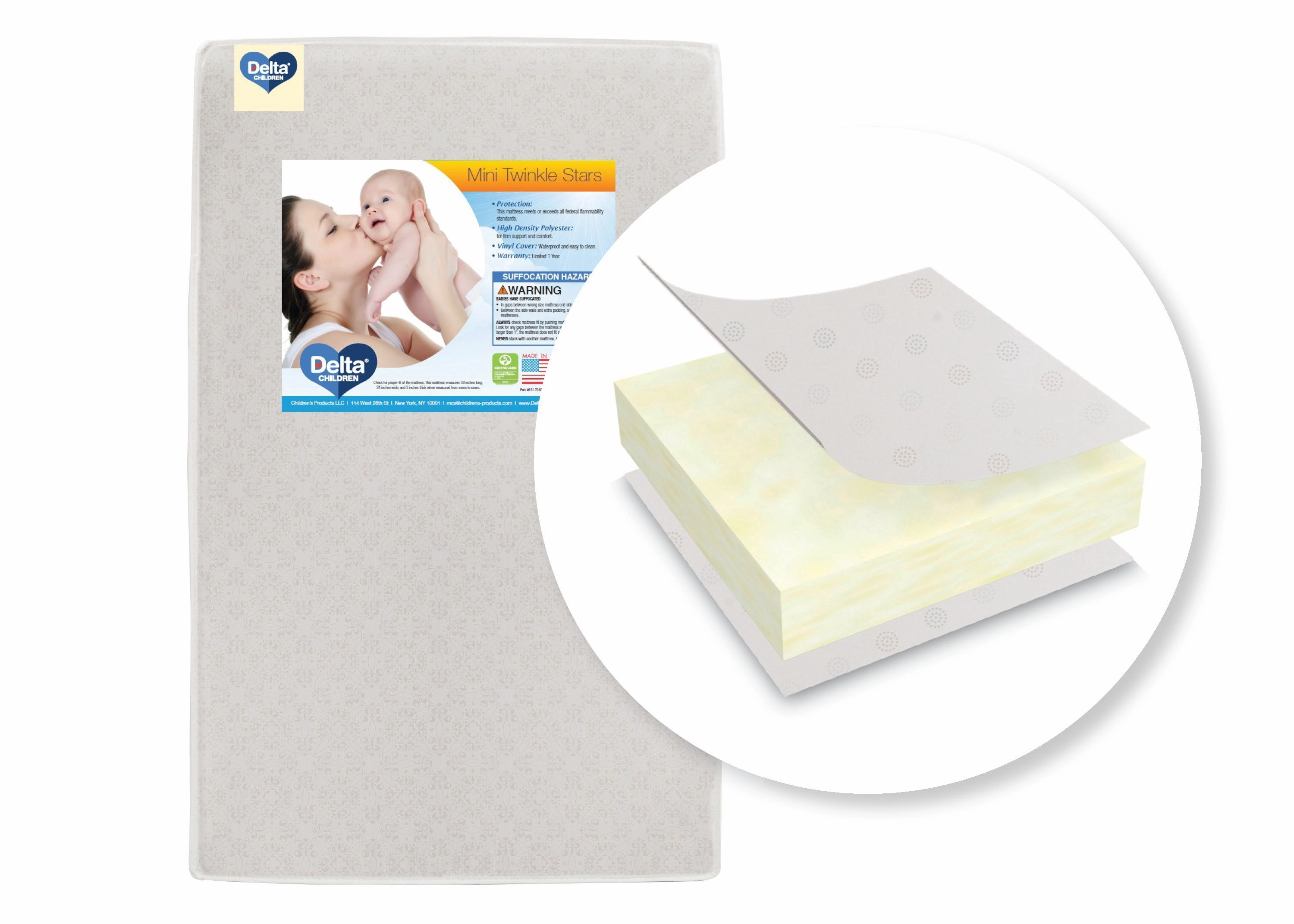 Twinkle Stars 3-inch Mini/Portable Crib Mattress