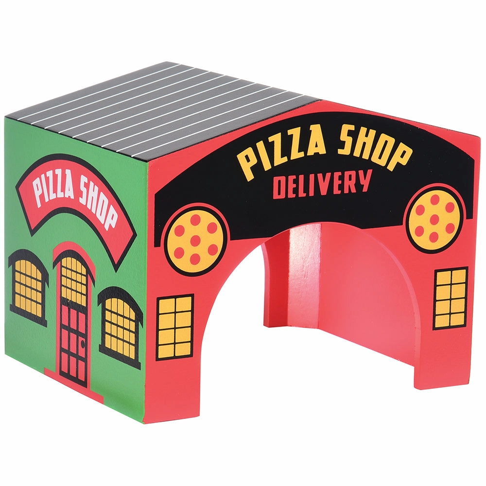 Wooden Community Buildings & Helicopter Set | 9-Piece Unit Blocks Play Set